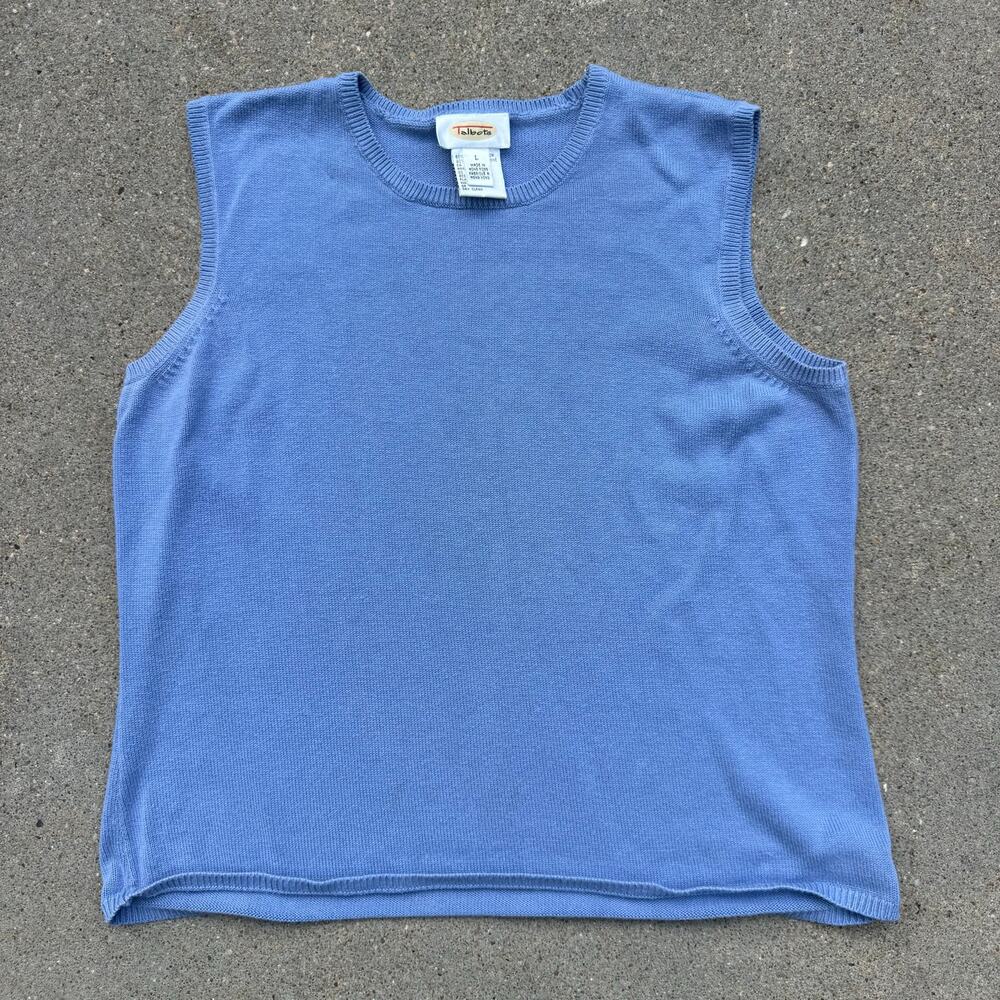 Vintage Talbots Cornflower Blue Sleeveless Knit Sweater Vest LARGE Cotton Rayon